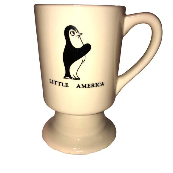 Vintage Little America Penguin Logo Footed Coffee Mug Restaurant Ware HWY I-80 - Picture 1 of 3